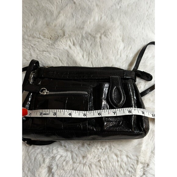 Vtg 90s Y2K Brighton Black Leather Crocodile Embossed Shoulder Bag Wallet Pocket - Picture 10 of 13